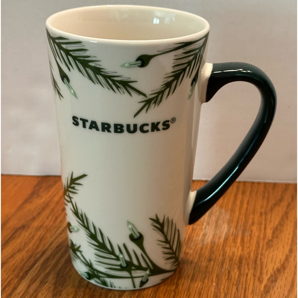 2020 Starbucks Holiday Ceramic Tall Mug Evergreen Christmas Tree Lights 16 oz